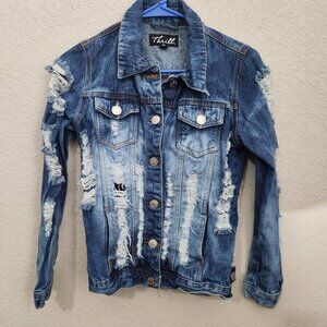 Thrill Jacket Womens Medium Distressed Denim Always 100 Graphic Rips